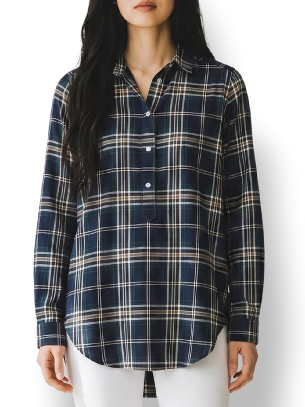 4/$20 Ann Taylor LOFT Softened XS Plaid Button Front Tunic Shirt Top
